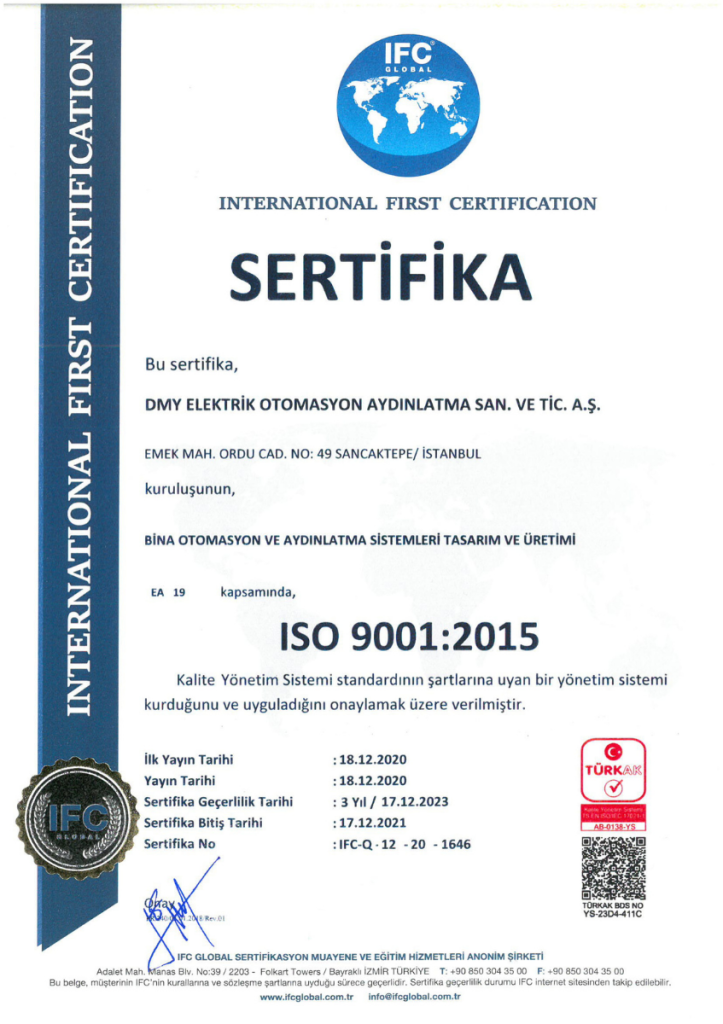 kalite belge ISO 9001 sertifika